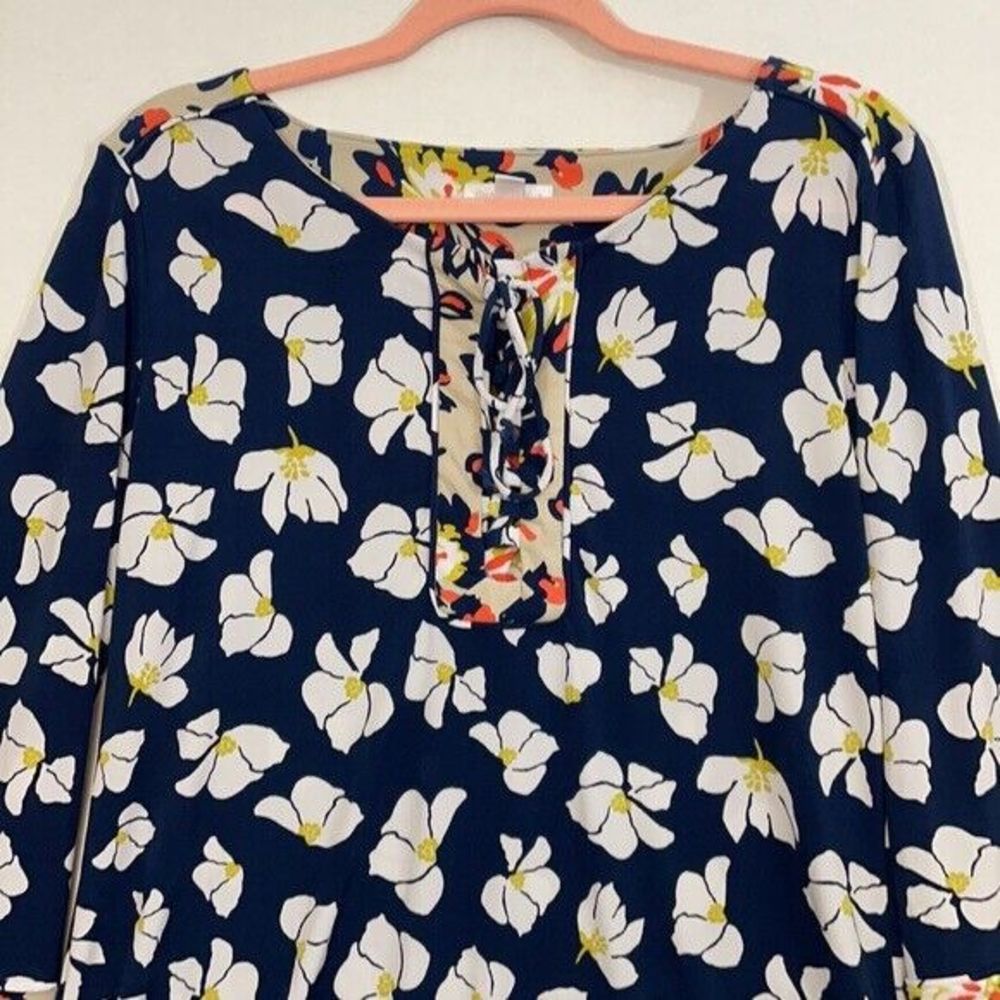 Charter Club Top, Popover, 3/4 Sleeves, Navy Blue with White Floral Print, Large - Picture 3 of 10